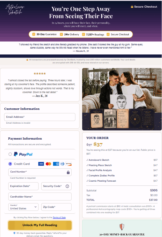 AstroLover Sketch checkout page